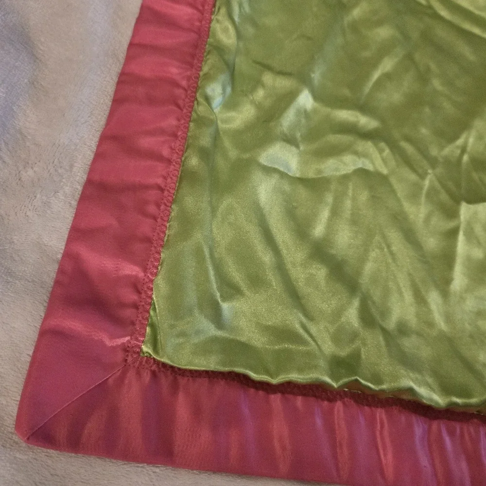 Handmade Whale Baby Blanket Satin Back Fleece Pink Green Security Blanket 28x35